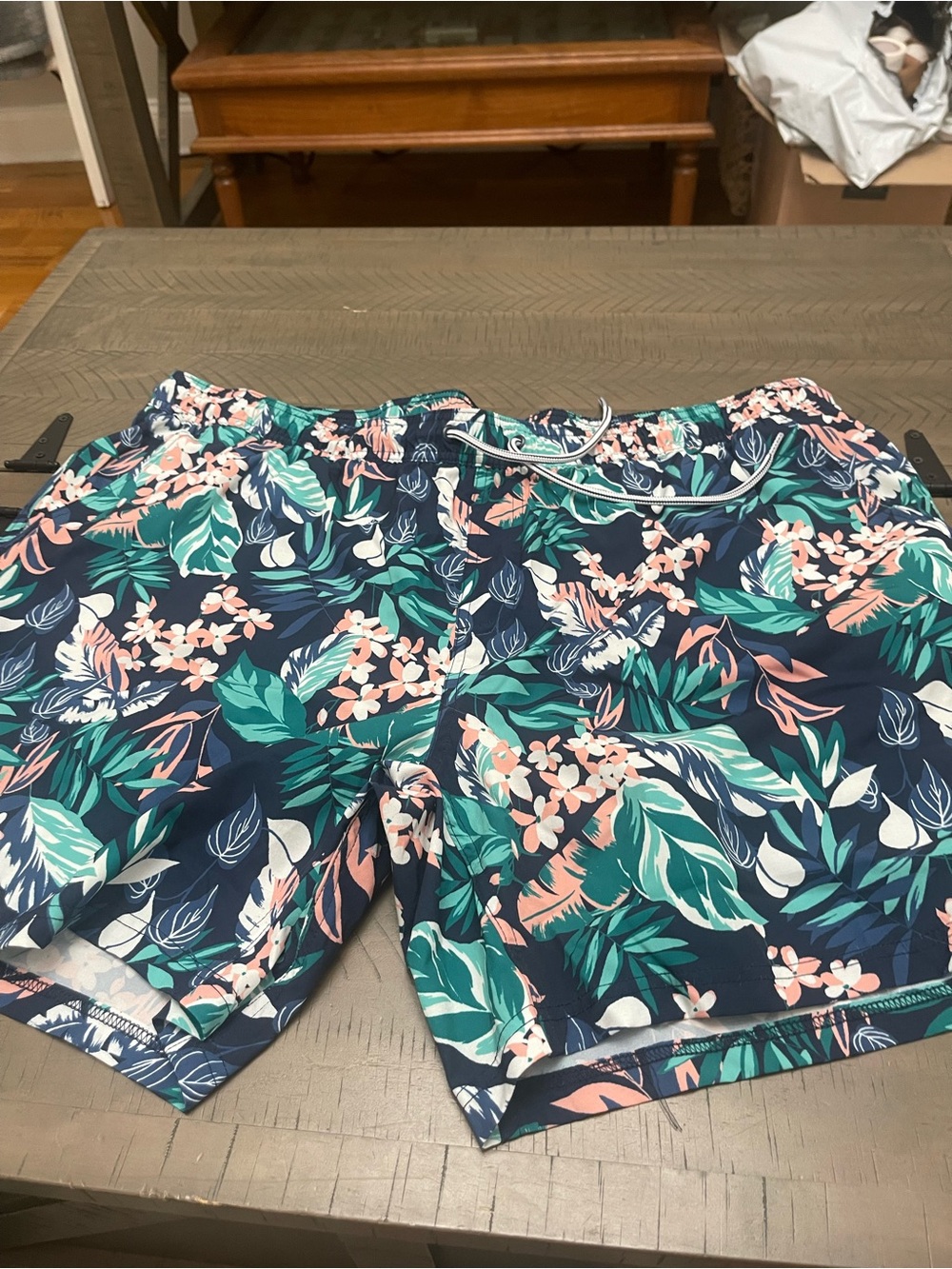 George Navy Floral-Leaf Men's Swim Trunks